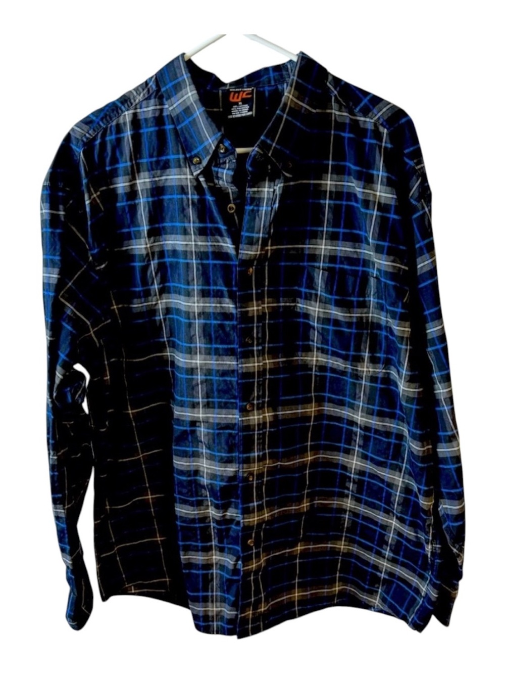 Walnut Creek Size XL Long SLEEVE COTTON BLEND Blue/Gray Plaid‎ Button Down Shirt
